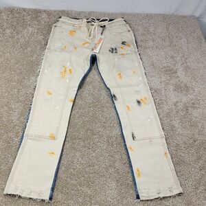 First Row Slim Straight Jeans 32x32 Made In USA‎ American Flag Paint Splatter